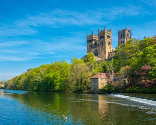 Durham Cathedral and River Wear in Spring in Durham, United Kingdom
